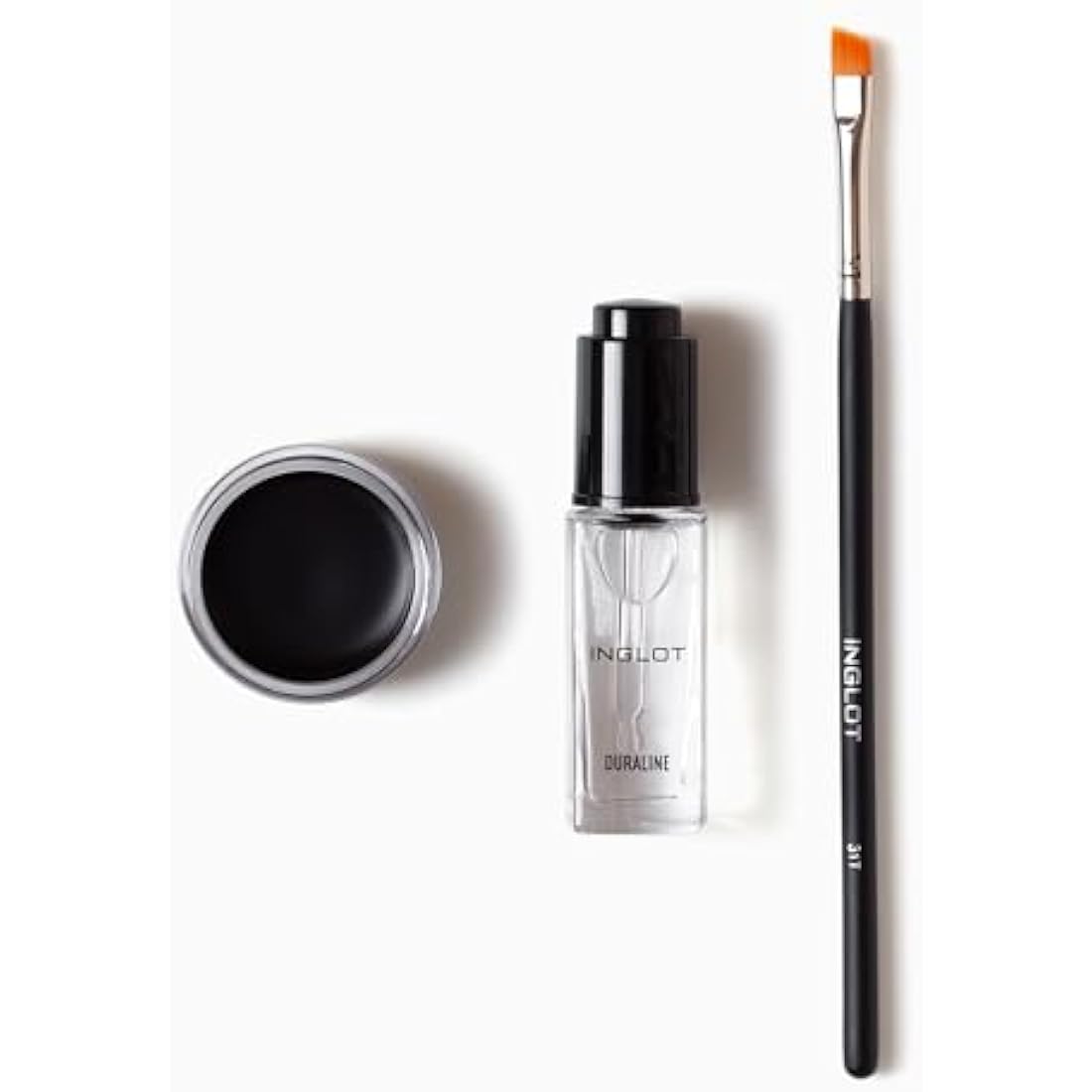 Inglot Eye Essentials Set | Duraline + AMC Eyeliner Gel 77 + Makeup Brush 31T | Black Eyeliner | Prolong Makeup Durability | Transparent | Waterproof |