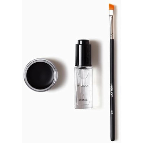 Inglot Eye Essentials Set | Duraline + AMC Eyeliner Gel 77 + Makeup Brush 31T | Black Eyeliner | Prolong Makeup Durability | Transparent | Waterproof |