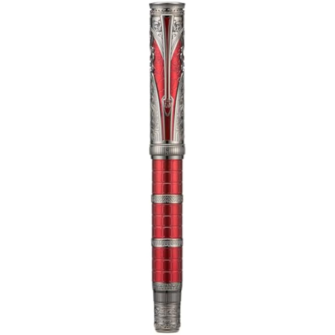Hongdian D5X Fountain Pen Fine Nib Red Color, Qin Dynasty Retro Chinese Totem Engraving Smooth Writing Pen with Converter and Pen Box Set
