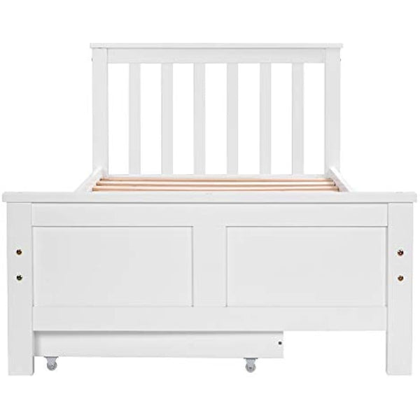 3ft Single Wooden Solid White Pine Storage Bed Frame with Drawers, Bed Furniture Frame for Adults, Kids, Teenagers (White 190x90cm)