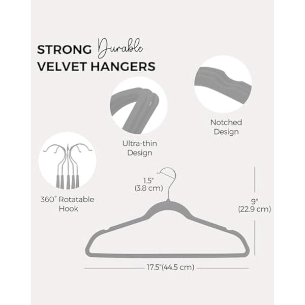 HOUSE DAY Velvet Hangers 60 Pack - Non-Slip Premium Hangers for Clothes, Felt heavy Duty Coathangers, Durable Suit Hanger for Space Saving, No Hanger Marks 360 Rotating (Light Grey)