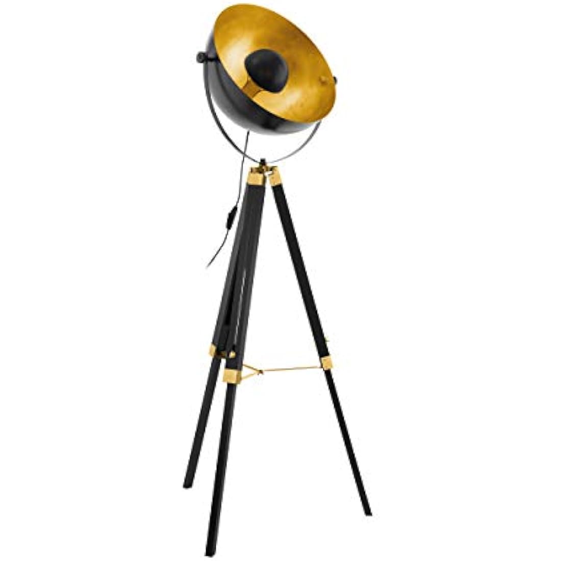 Eglo Covaleda 1-Flame Industrial and Vintage Floor lamp, Made of Wood and Steel with Brass, Black and Gold Colours Standing Light, incl. Switch, E27 Socket