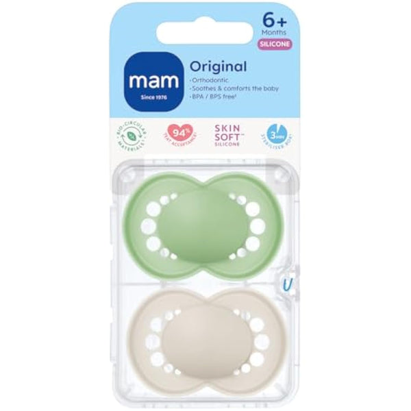 MAM Original Soothers | 6 Plus Months | 2 Pack | Comes in Dummy Steriliser Case | Orthodontic Design | Baby Accessories | Cream (Various Designs)