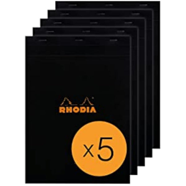 RHODIA 186009C - Stapled Notepad N°18 Black - A4 - Lined - 80 Detachable Sheets - White Clairefontaine Paper 80 g/m² - Coated Card Cover - Pack of 5 pads