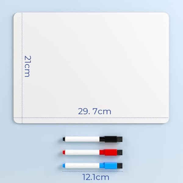 Nicpro Dry Erase Mini Whiteboard A4, 22 x 30 cm Double Sided Lapboard with 3 Water-Based Pens Learning Small White Board Portable Drawing Writing for Student and Classroom Use