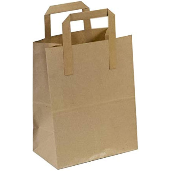 Frame Company Brown Paper Carrier Bags with Flat Handles, Pack of 50 - 18 x 21 + 9cm