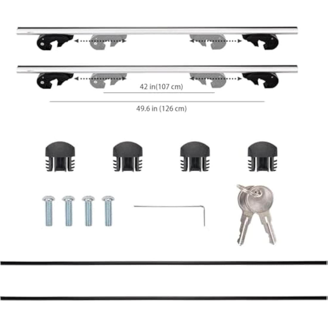 Amazon Basics Cross Rail Roof Rack, 142 cm, Fits up to 126 cm Spans between Raised Side Rails with Gap, Pack of 2, Black/Silver