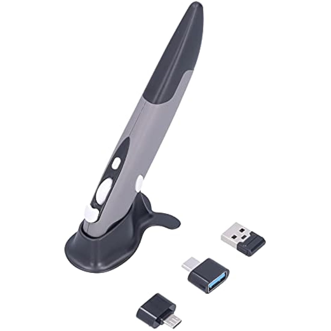 ASHATA Wireless Optical Mouse Pen, 2.4G USB Wireless Pen Mouse with Adjustable 800/1200/1600DPI, Creativity Extremely Handover Computer Stylus for PC Laptop(Black gray)