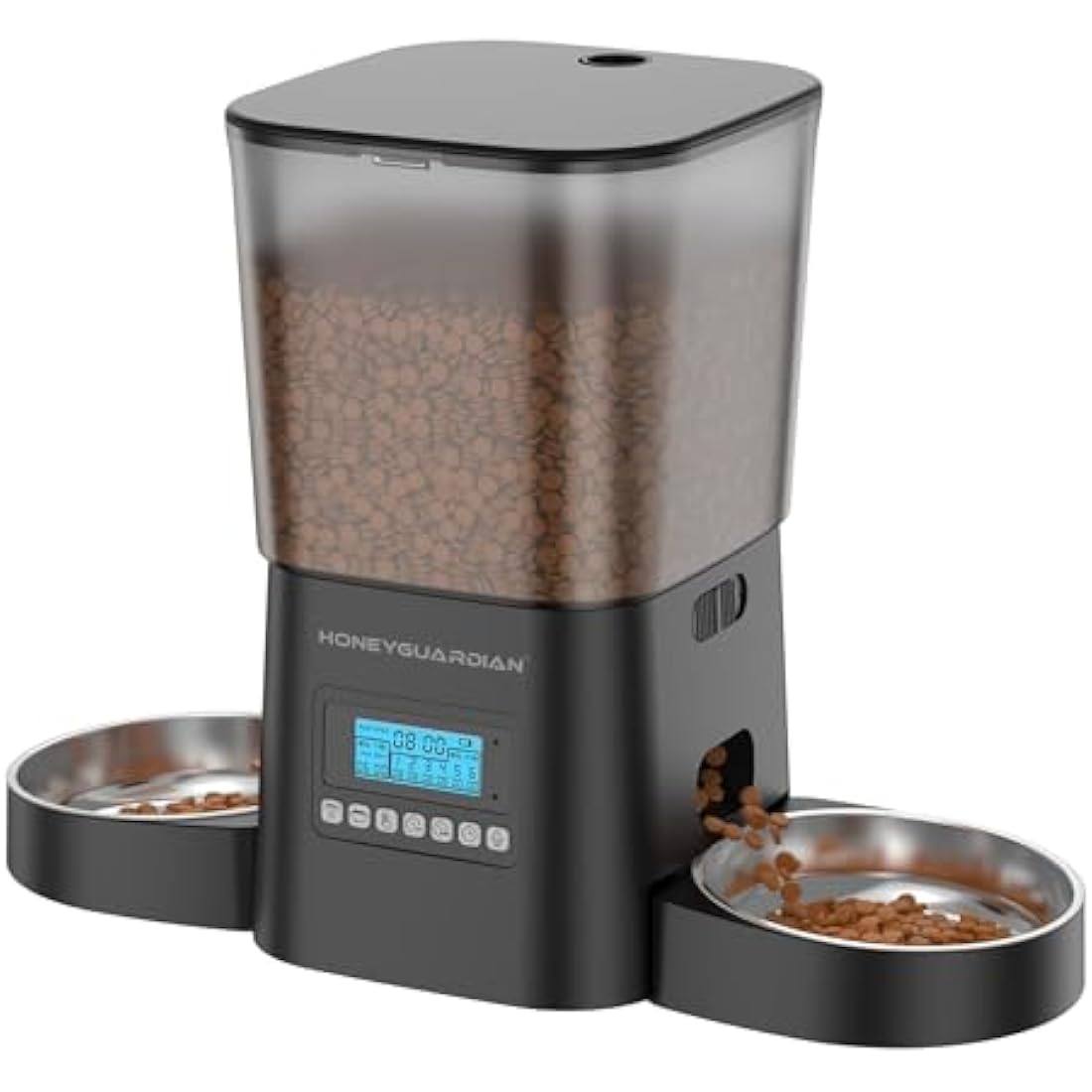 HoneyGuardian Automatic Cat Feeder for Two, Programmable Cat Feeder with Stainless Steel Bowl, 3.5L, Dual Power Supply, 1-6 Meals per Day