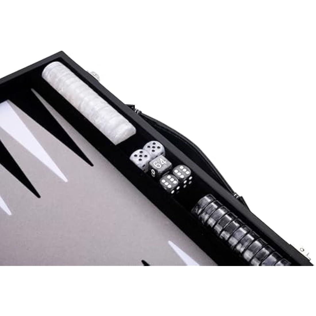 Engelhart - 250506 - Luxury Backgammon - Grey - 38 cm - 15 Inches - Faux Leather - Felt Inlay - Pearl Dice and Chips + 2 Cups - Strategy - Backgammon Game