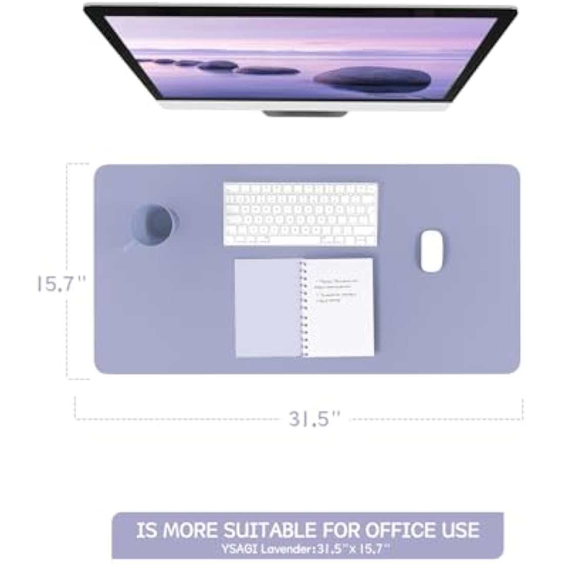 YSAGi Non-Slip Desk Pad, Waterproof PVC Leather Desk Table Protector, Ultra Thin Large Mouse Pad, Easy Clean Laptop Desk Writing Mat for Office Work/Home/Decor (80 x 40 cm, Lavender)