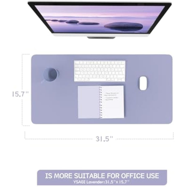 YSAGi Non-Slip Desk Pad, Waterproof PVC Leather Desk Table Protector, Ultra Thin Large Mouse Pad, Easy Clean Laptop Desk Writing Mat for Office Work/Home/Decor (80 x 40 cm, Lavender)