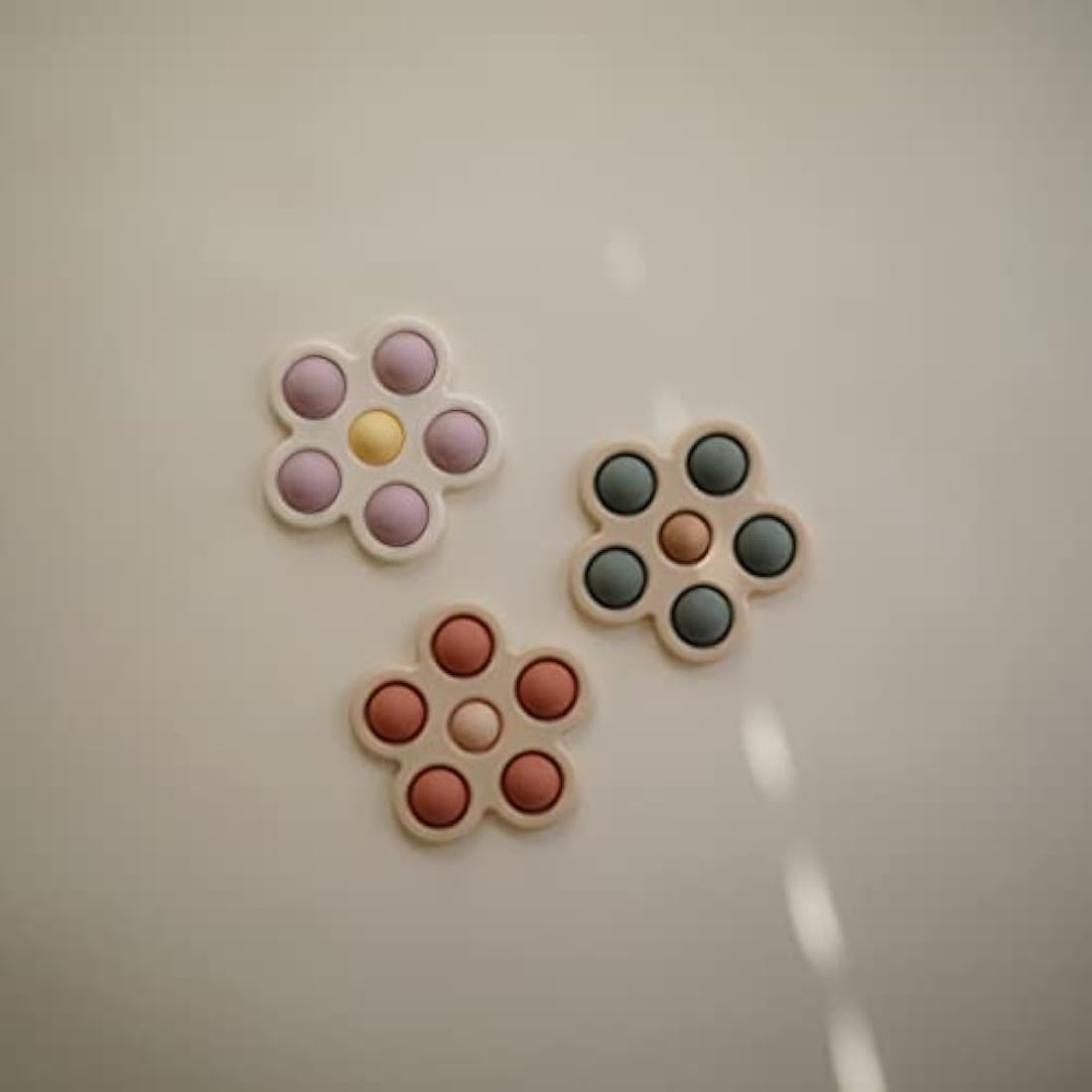 Mushie Press Toy | Push & Pop Bubble Sensory Fidget Toy | 10+ Months | Stress Relief Toy | 100% Food Grade Silicone and ABS Plastic | Flower Design (Soft Lilac/Pale Daffodil/Ivory)