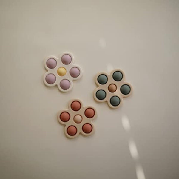 Mushie Press Toy | Push & Pop Bubble Sensory Fidget Toy | 10+ Months | Stress Relief Toy | 100% Food Grade Silicone and ABS Plastic | Flower Design (Soft Lilac/Pale Daffodil/Ivory)