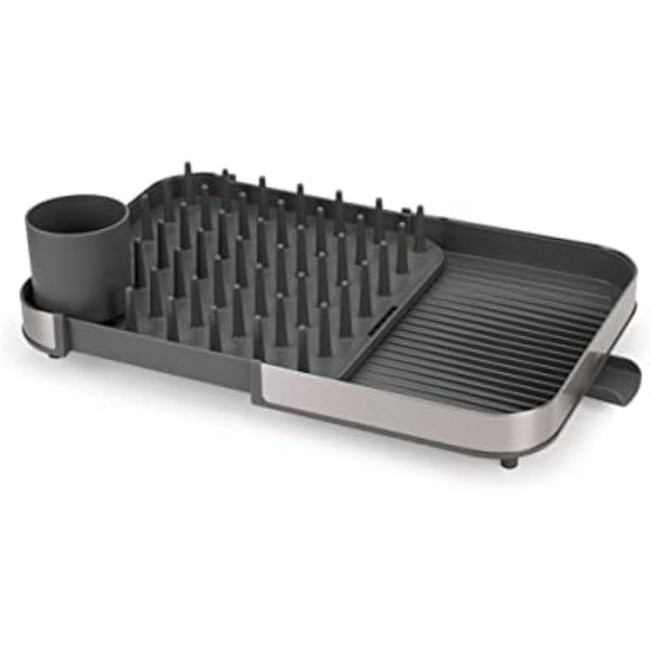 Joseph Joseph Duo Expanding Dish Drainer Rack with Removable Cutlery Holder, Draining Spout, Stainless-steel/Grey