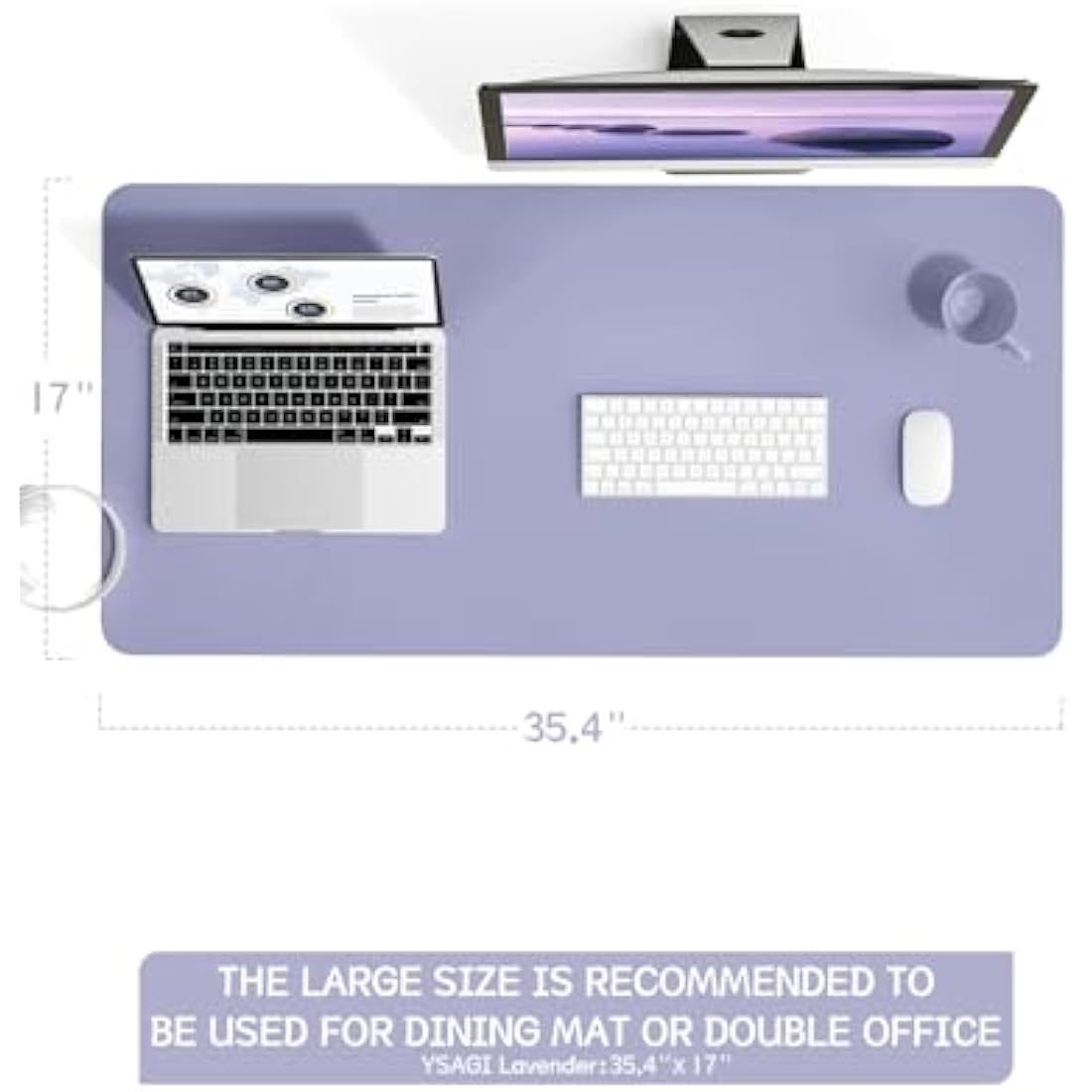 YSAGi Non-Slip Desk Pad, Waterproof PVC Leather Desk Table Protector, Ultra Thin Large Mouse Pad, Easy Clean Laptop Desk Writing Mat for Office Work/Home/Decor (90 x 43 cm, Lavender)