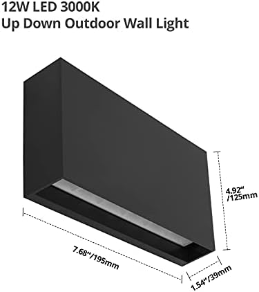 DAWALIGHT Up Down Outside Lights 12W 3000K Warm White LED Outdoor Wall Lights Mains Powered IP65 Waterproof Rectangle Modern Wall Lamp for Patio Garden Living Room Porch, Plastic, Dark Grey