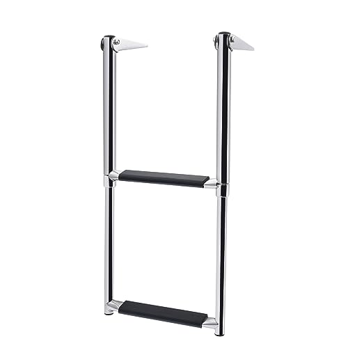 KAOLALI Telescopic Marine Boat Ladder, Stainless Steel 2 3 4 Step Folding Boarding Ladder for Boat Yacht Ship (2 Step)