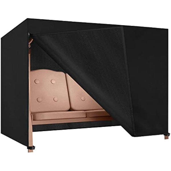 Dokon 4 Seater Garden Swing Covers Waterproof Heavy Duty Oxford Fabric Outdoor Swinging Chair Cover Windproof Anti-UV Patio Garden Hammock Cover with Zips (250x150x160cm) - Black