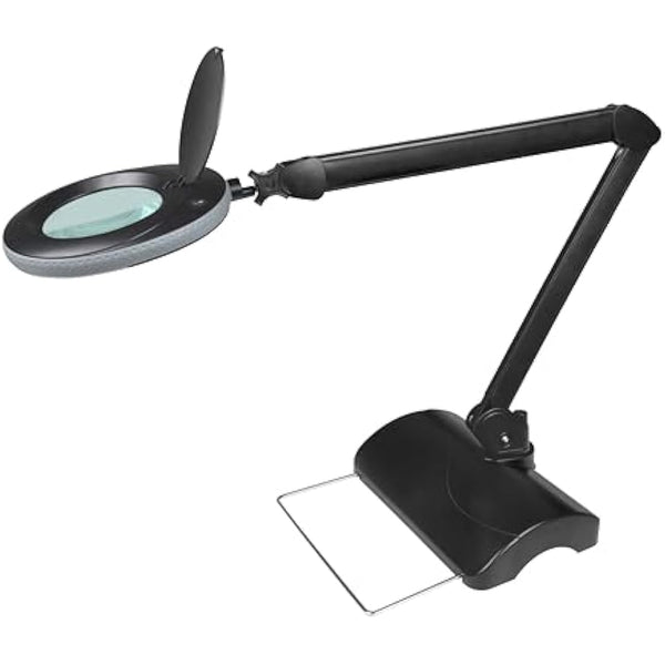 Lumeno 7215SW LED Magnifying lamp, 127 mm Glass Lens, 950 Lumen, 5 diopters, Workstation & Cosmetic lamp, for Beauty Salon, hobbyist, as Reading aid, Magnifying Glass with Table Stand 6180SW