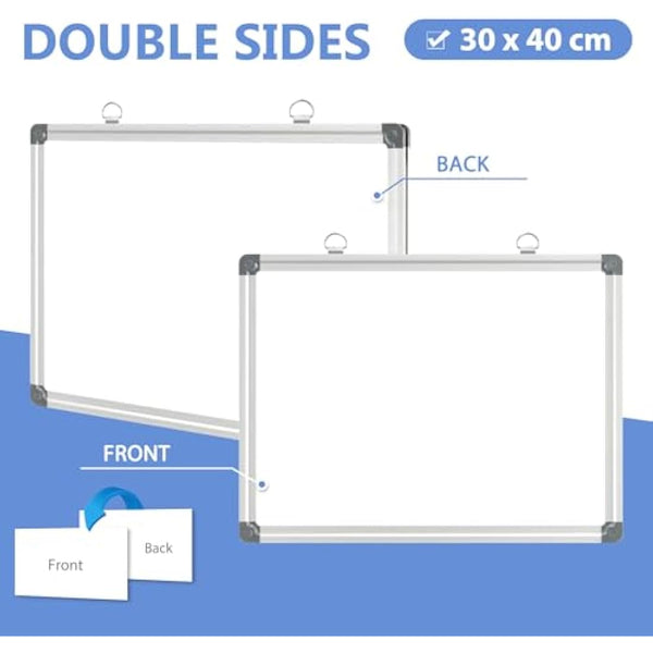 DOLLAR BOSS Magnetic Whiteboard Double-Sided 30 X 40 cm Dry Erase White Board for Walls with Pen Tray, Aluminium Trim and Dry-Wipe Writing Surface for School, Home and Office