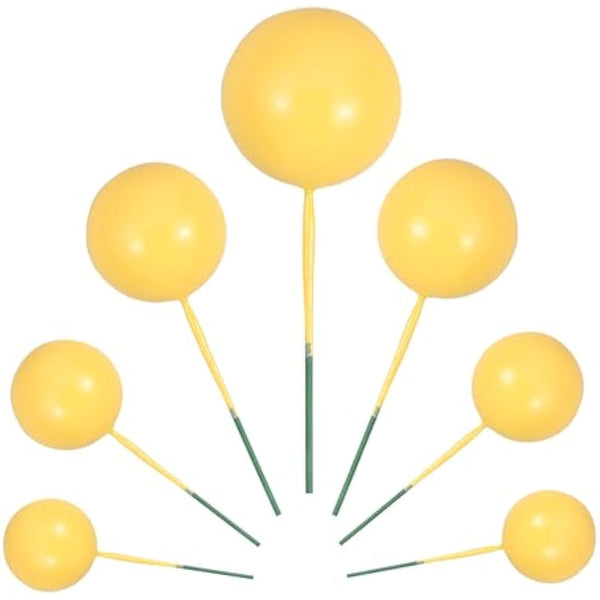 Gyufise 30Pcs Balls Cake Topper Foam Ball Cake Picks Mini Balloon Cupcake Insert Bubble Balls DIY Decoration for Baby Shower Wedding Anniversary Kids Birthday Party Cake Decorations Yellow