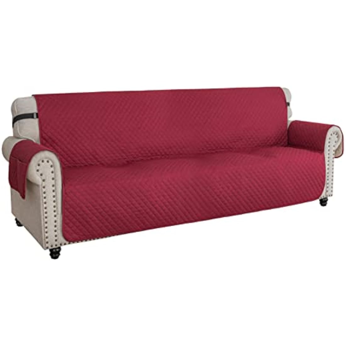 XINEAGE Quilted Sofa Covers 4 Seater, Water Resistant Sofa Slipcovers with Pockets, Extra Large Couch Covers for Dogs Pets, Reversible Sofa Protector with Elastic Strap Washable (XL-Sofa, Red)