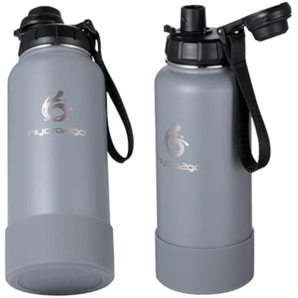 hydro2go Stainless Steel Water Bottle with Sports Lid – BPA-Free, Leak-Proof, Insulated Bottle for Sports & Outdoors, Keeps Drinks Cold 24h / Hot 12h (Quicksilver, 950 ml)
