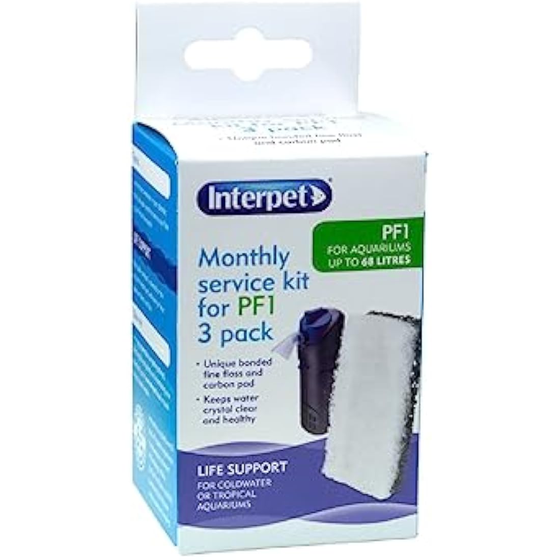 Interpet Monthly Service Kit for Interpet PF1 Aquarium Power Filter, floss and carbon bonded replacement foams (Pack of 3)