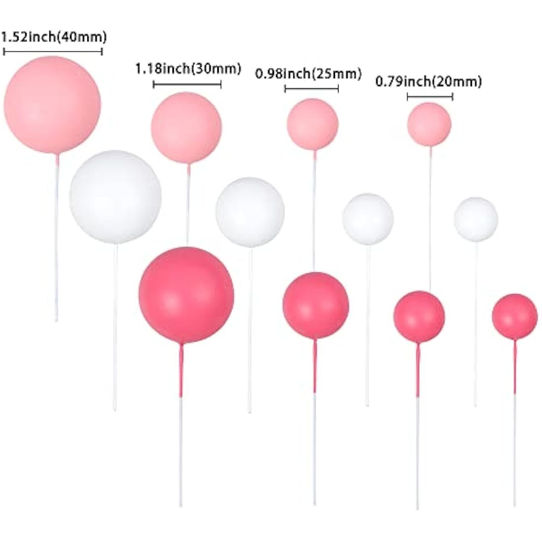 Gyufise 30Pcs Ball Cake Picks Mini Balloons Colorful Ball Shaped Cake Topper Pearl Balls Cupcake Cake Insert Topper for Birthday Party Wedding Decoration Supplies Pink White Rose Red