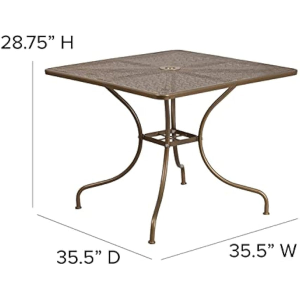 Flash Furniture Oia Commercial Grade 35.5" Square Gold Indoor-Outdoor Steel Patio Table with Umbrella Hole
