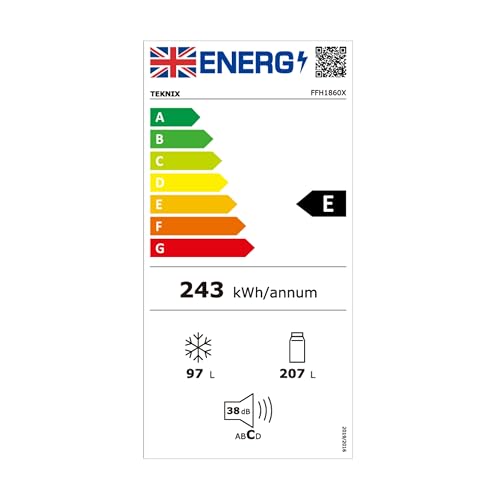 Teknix FFH1825WB 55cm Freestanding 50/50 Fridge Freezer - 256 Litre Capacity - Total No Frost - Non-plumbed Water Dispenser - Black, H182.5 x W55 x D56.2 (cm)