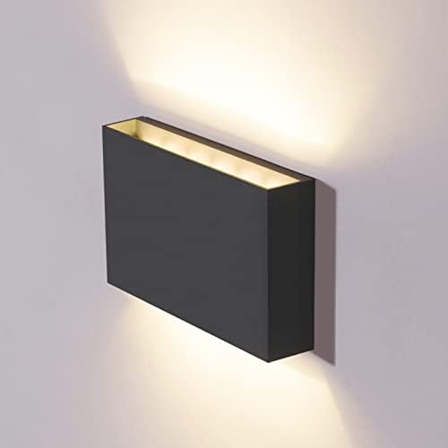 DAWALIGHT Up Down Outside Lights 12W 3000K Warm White LED Outdoor Wall Lights Mains Powered IP65 Waterproof Rectangle Modern Wall Lamp for Patio Garden Living Room Porch, Plastic, Dark Grey