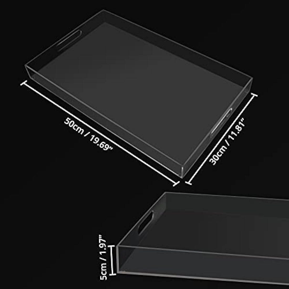 Kurtzy Clear Acrylic Plastic Serving Tray with Handles - L50 x W30cm / 19.69 x 11.81 Inches - Extra Large, Rectangular & Spill Proof - Decorative Breakfast, Tea/Coffee, Food, Drinks & Table Organiser