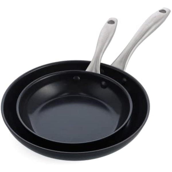 GreenPan Lima Midnight Hard Anodized Healthy Ceramic Non-Stick 20 cm and 26 cm Frying Pan Skillet Set, PFAS-Free, Induction Suitable, Oven Safe, Black