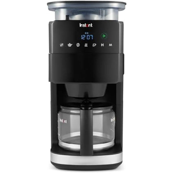 Instant Grind and Brew Bean to Cup Coffee Maker, 24 Hour Programmable Filter Coffee Machine, Reusable Filter, Glass Carafe, Digital Display - 4-10 cup Customisable Brewing & Automatic Bean Grinder