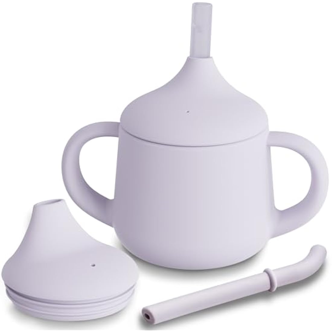 Moonkie Silicone Baby Sippy Cup 6+ Months with 2 Straws (Free Flow & Leak-Proof Valve) | 3 Stage Transition | Baby Water Bottle | BPA Free & Dishwasher Safe | 120ml(Mauve)