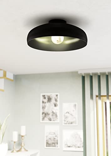 Eglo Mogano Flush Ceiling Light, Black Metal Industrial Design Lighting, Living Room, Bedroom and Hallway Lamp, E27 Socket