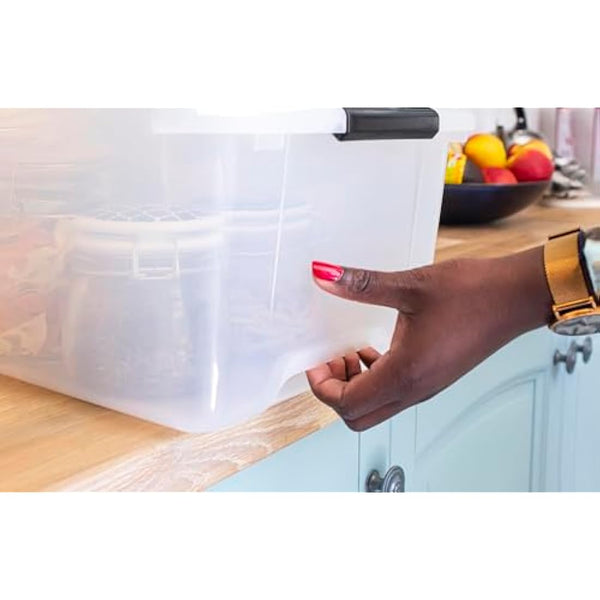 Iris Ohyama Plastic Storage Boxes with Lids, 15L, Set of 6, Clear, Latching Buckles with Handles, Stackable, Nesting, Strong & Durable, For Closet, Garage, Home, Office, Organising Tote Bins, TB-15