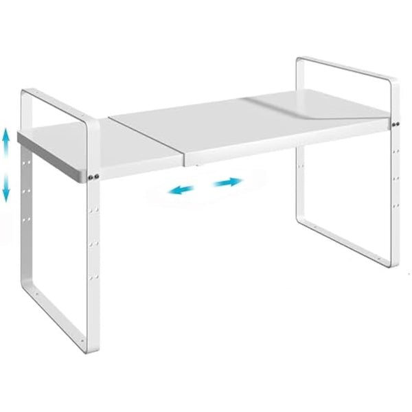 iPEGTOP Expandable Cabinet Storage Shelf Organizer Rack, Heavy Duty Steel Metal Spice Rack Adjustable Height Home Office Pantry Shelf Space for Counter Kitchen Organization, White, Large