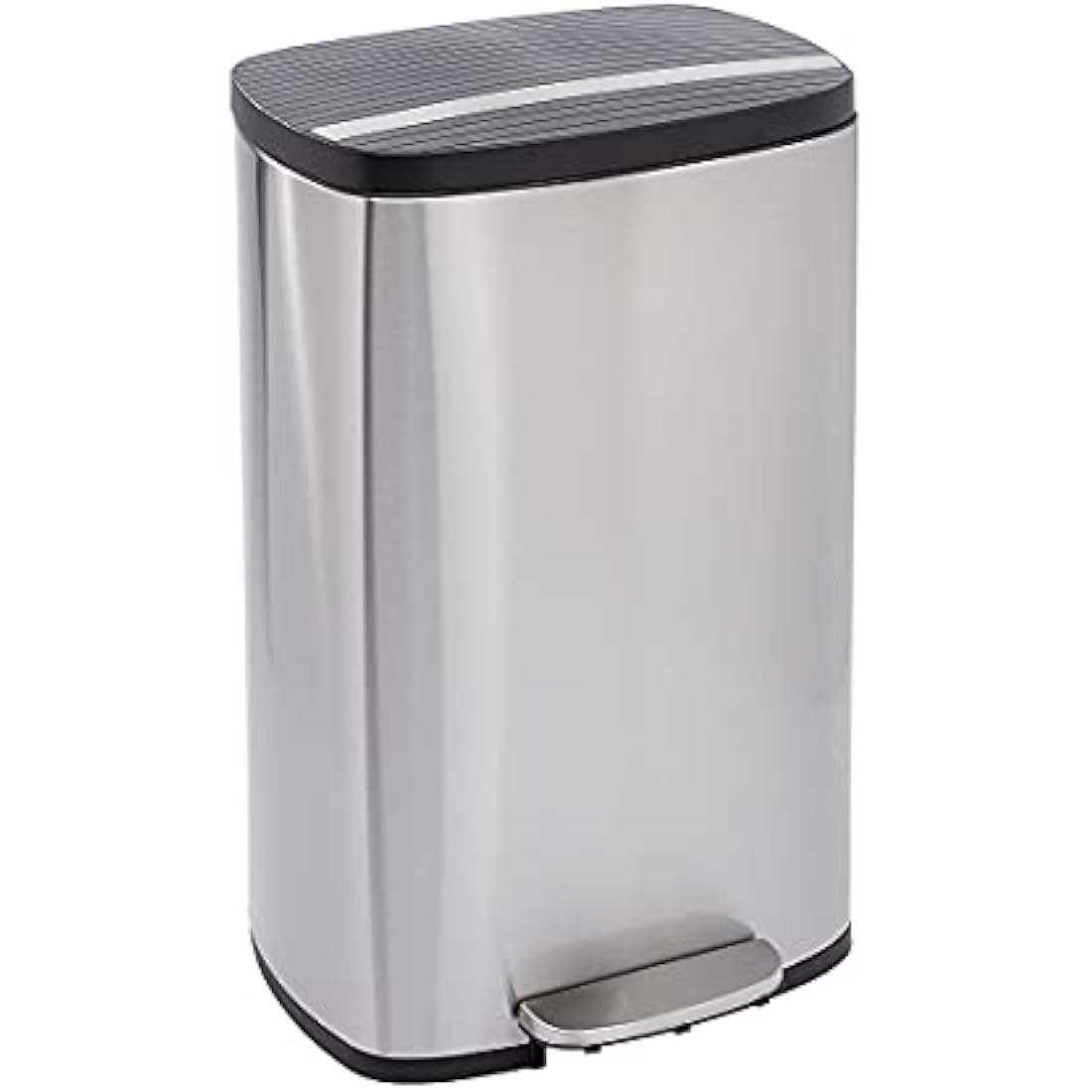 Amazon Basics Rectangular Soft-Close Rubbish Bin with Plastic Lid, 50 Litres, Satin Nickel