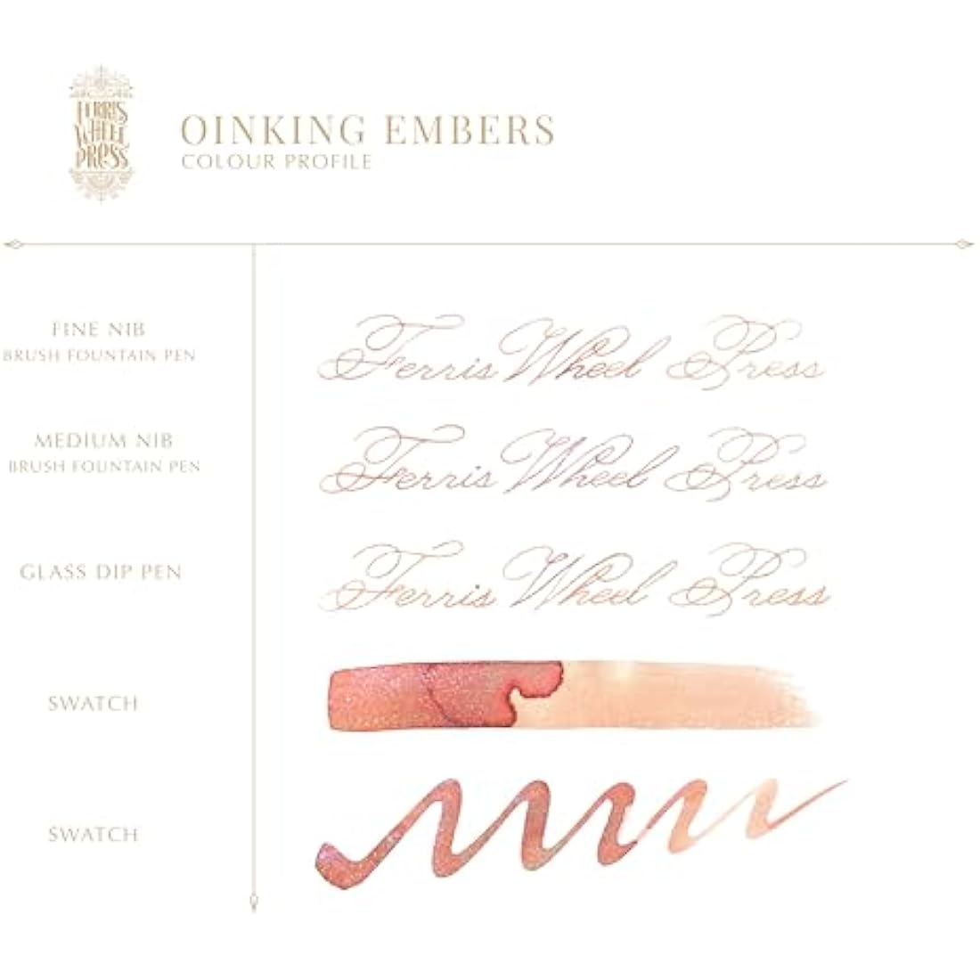 Ferris Wheel Press Fountain Pen Ink, FerriTales Collection, Light Copper with Duochrome Green/Pink Shimmer, 85ml