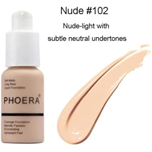 Aquapurity Phoera® Full Coverage Foundation Soft Matte Oil Control Concealer 30ml Long Lasting Flawless Cream Smooth (102 NUDE)
