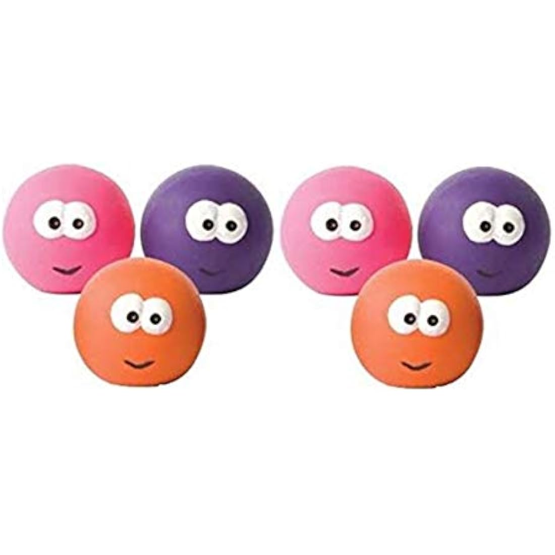 GoodBoy NEW 6 PCK 7 CM LATEX FACE BALLS BIG EYES DOG PUPPY SQUEAKY TOY 08383