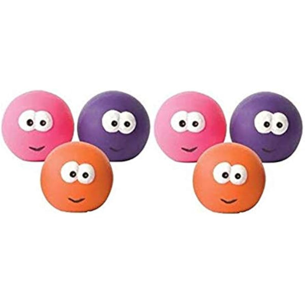 GoodBoy NEW 6 PCK 7 CM LATEX FACE BALLS BIG EYES DOG PUPPY SQUEAKY TOY 08383