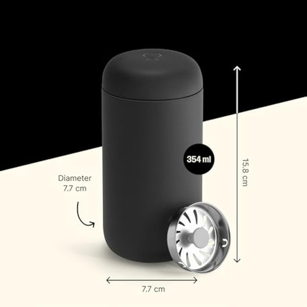 Fellow 12 oz Carter Move Travel Mug - Vacuum-Insulated Stainless Steel Travel Coffee Mug - Coffee Tumbler with Ceramic Interior and Splash Guard - Matte Black