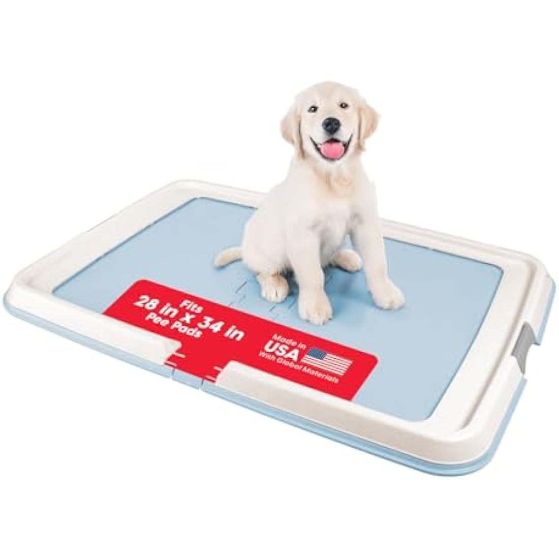 IRIS USA Pee Pad Holder, XL, Marking and Leg Lifting Dog Pad Holder, Foldable, Secured Latches, Non-Skid Rubber Feet, High Polish Finish for Easy Cleaning, Fits 23"x35" Pad or Larger, Blue