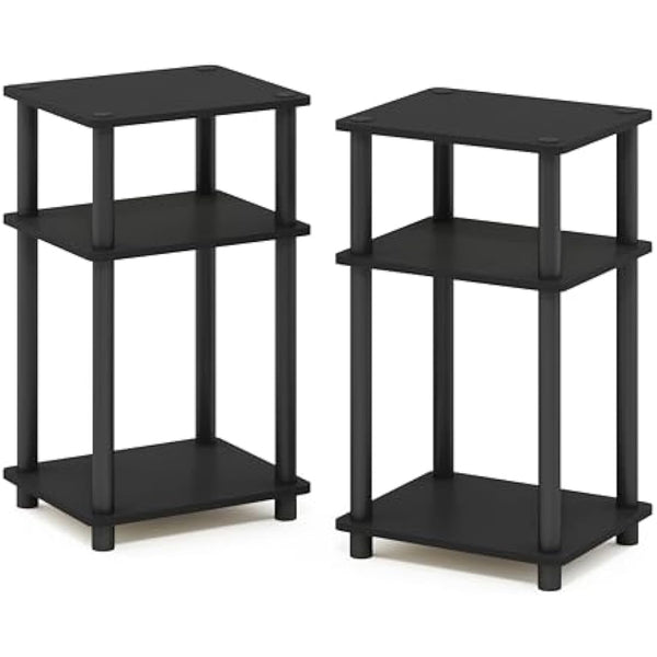Furinno Just 3-Tier Turn-N-Tube End Table, Side Table, Nightstand, Americano/Black, 2-Pack