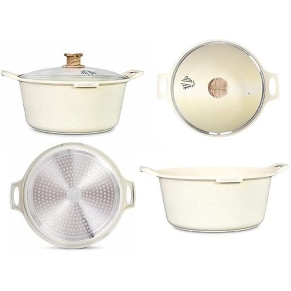 INTIGNIS® Casserole Pot with lid – Large 32cm | 10 Litre | 15 Inches – Induction Compatible – GREBLON Ceramic Non Stick Chemical Free Coating White