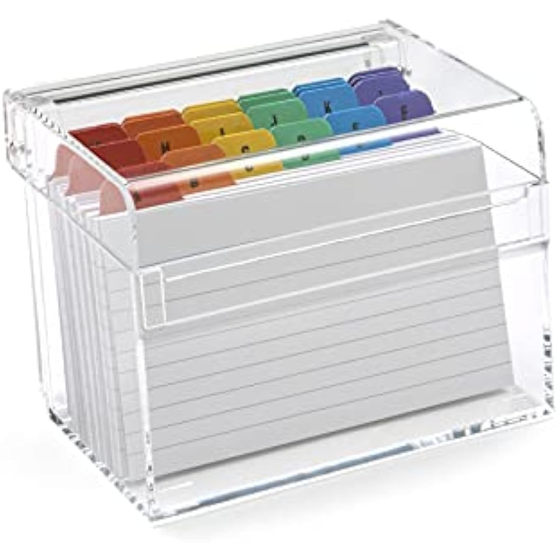 OSCO Clear Acrylic Index Box | Small | A to Z Divider Tabs | 100 Lined Note Sheets Included (5" X 3") | Ruled Revision Flash Cards | Recipe Notes | Contacts Filing | Fits 127 x 76 mm
